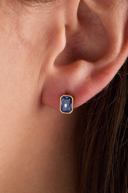 September Emerald-Cut Birthstone Stud Earrings