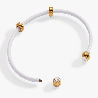 Bezel Stone Enamel Cuff, White