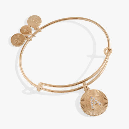 Initial A Pave Starburst Texture Bangle